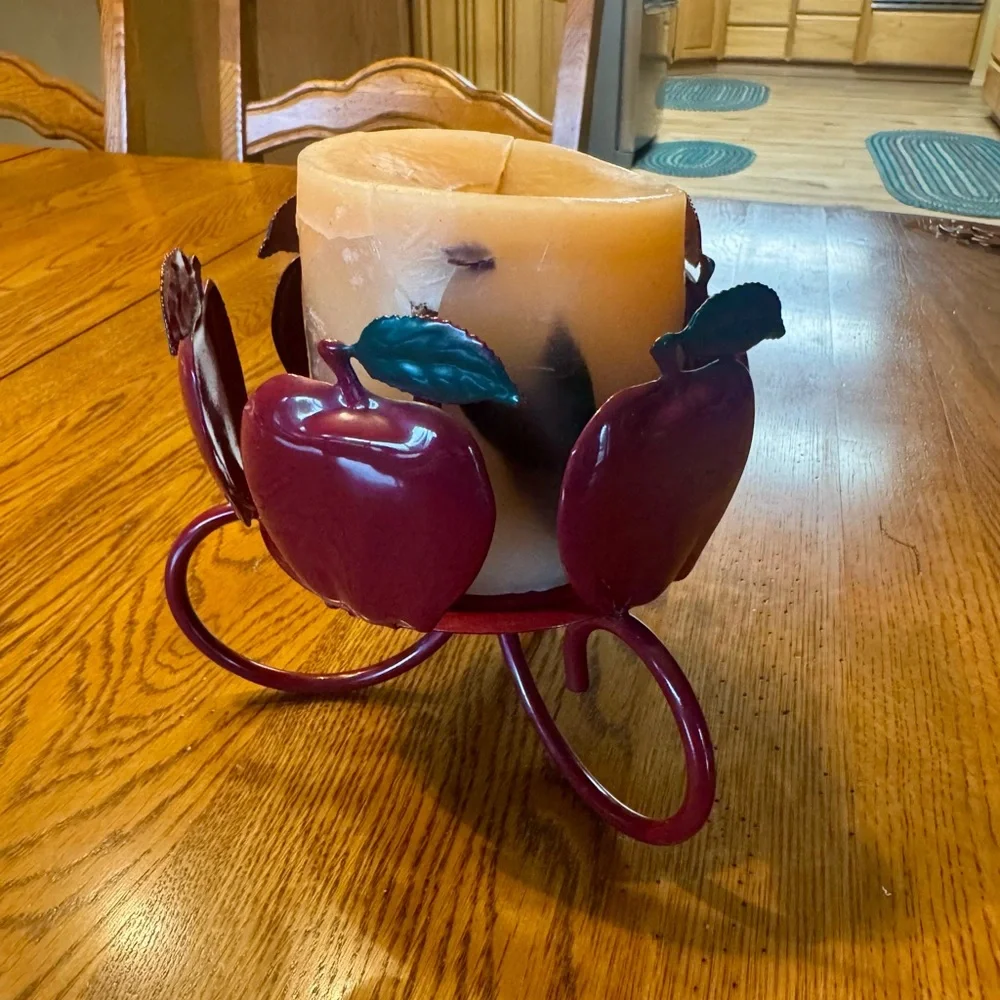 Home Interiors Vintage Red Metal Apple Candle Holder Country Core Farmhouse